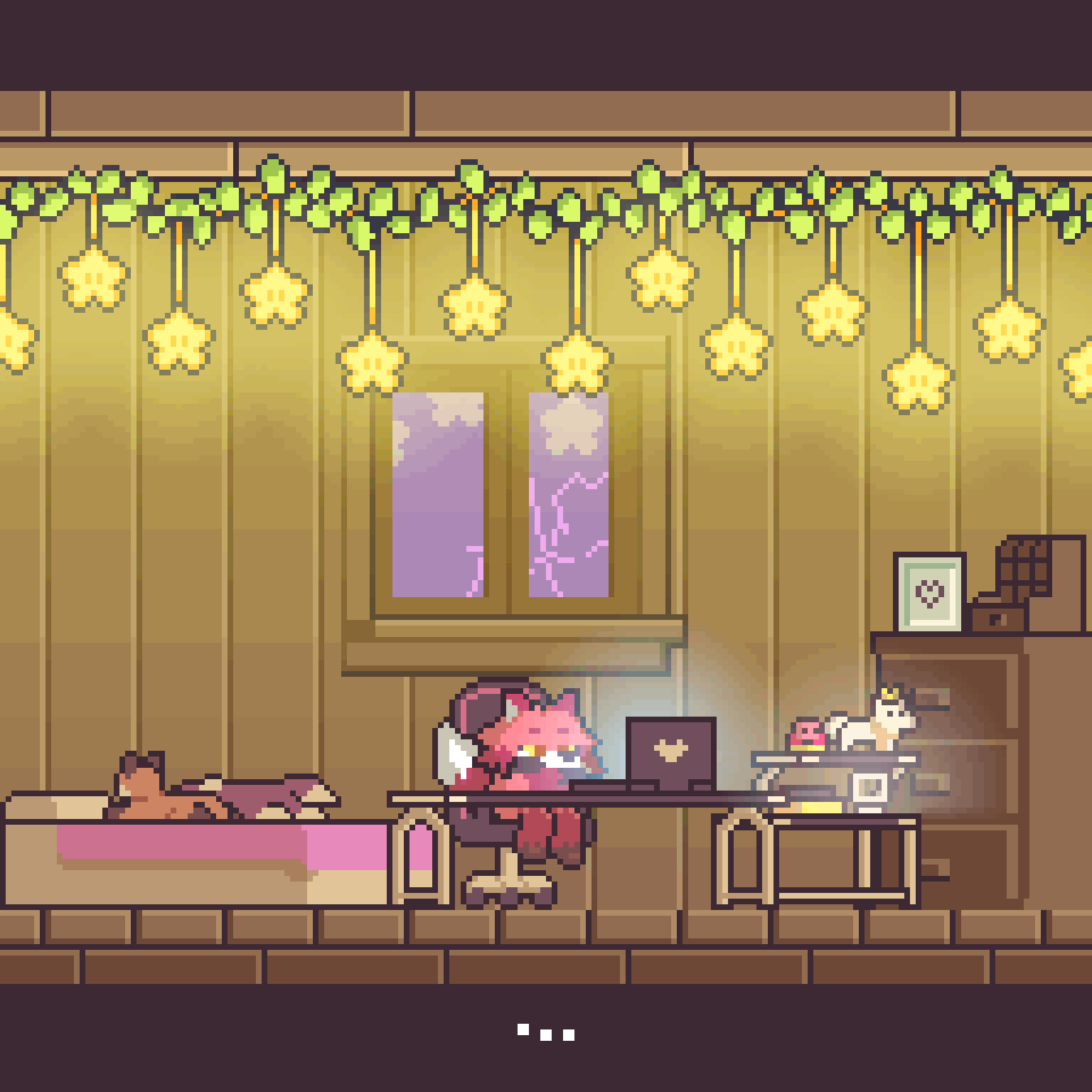 Recreación de mi habitación en 2D. La animación en gif sacrifica muchos colores, pero en Instagram debería estar mejor.